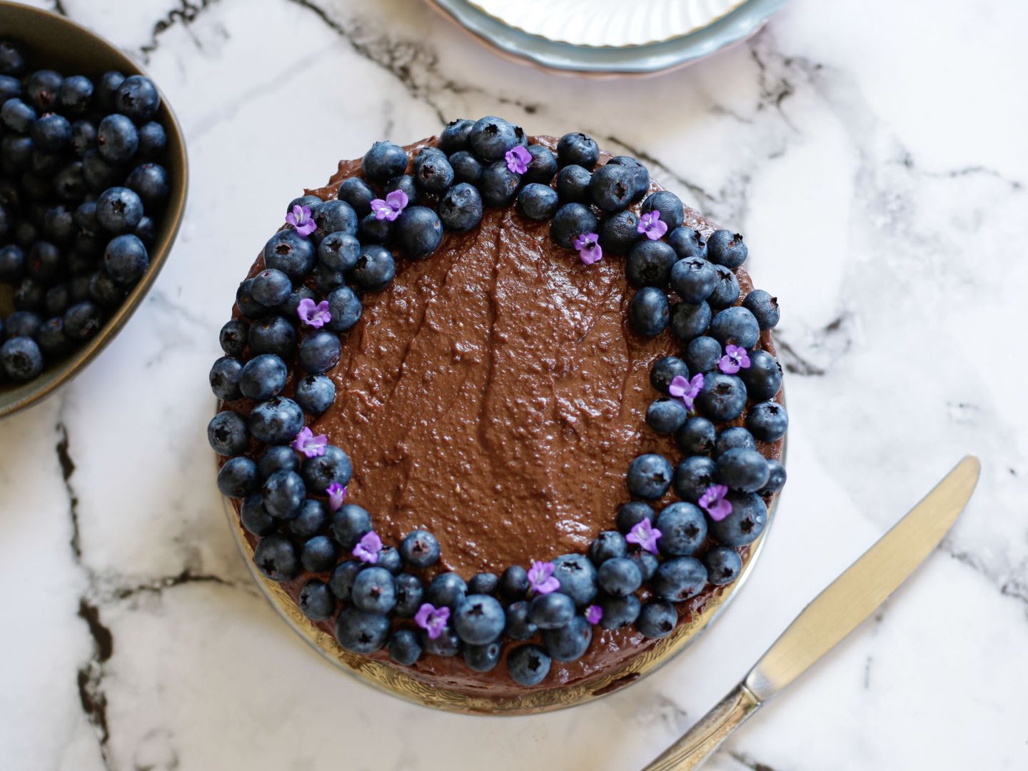 Schoko-Heidelbeer-Kuchen von oben